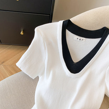 Summer Contrast Trim Knit Top