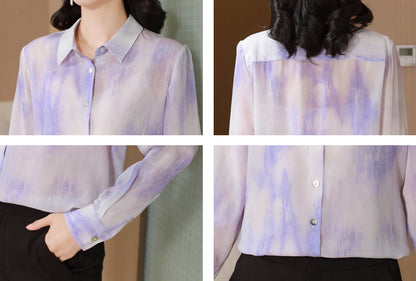 Women's Collared Floral Print Shirt Blouse Tops