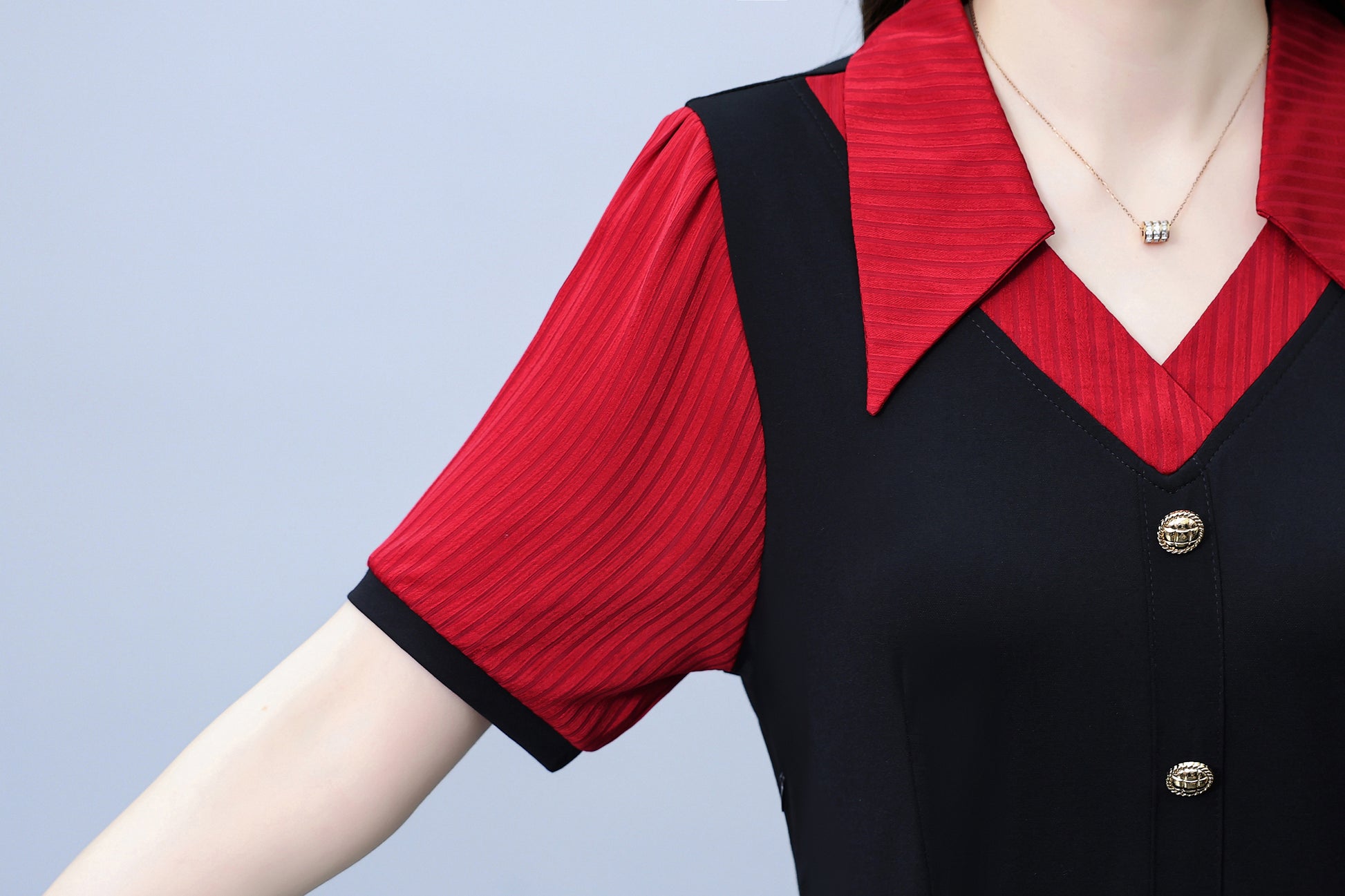 Women's Lapel V-Neck Pocket Short Sleeve Midi Dress - LAI MENG FIVE CATS
