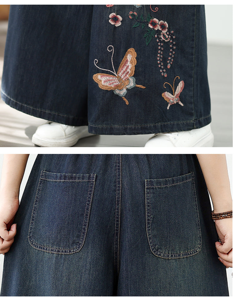 Women's Baggy Wide Leg Jeans Embroidery Pants