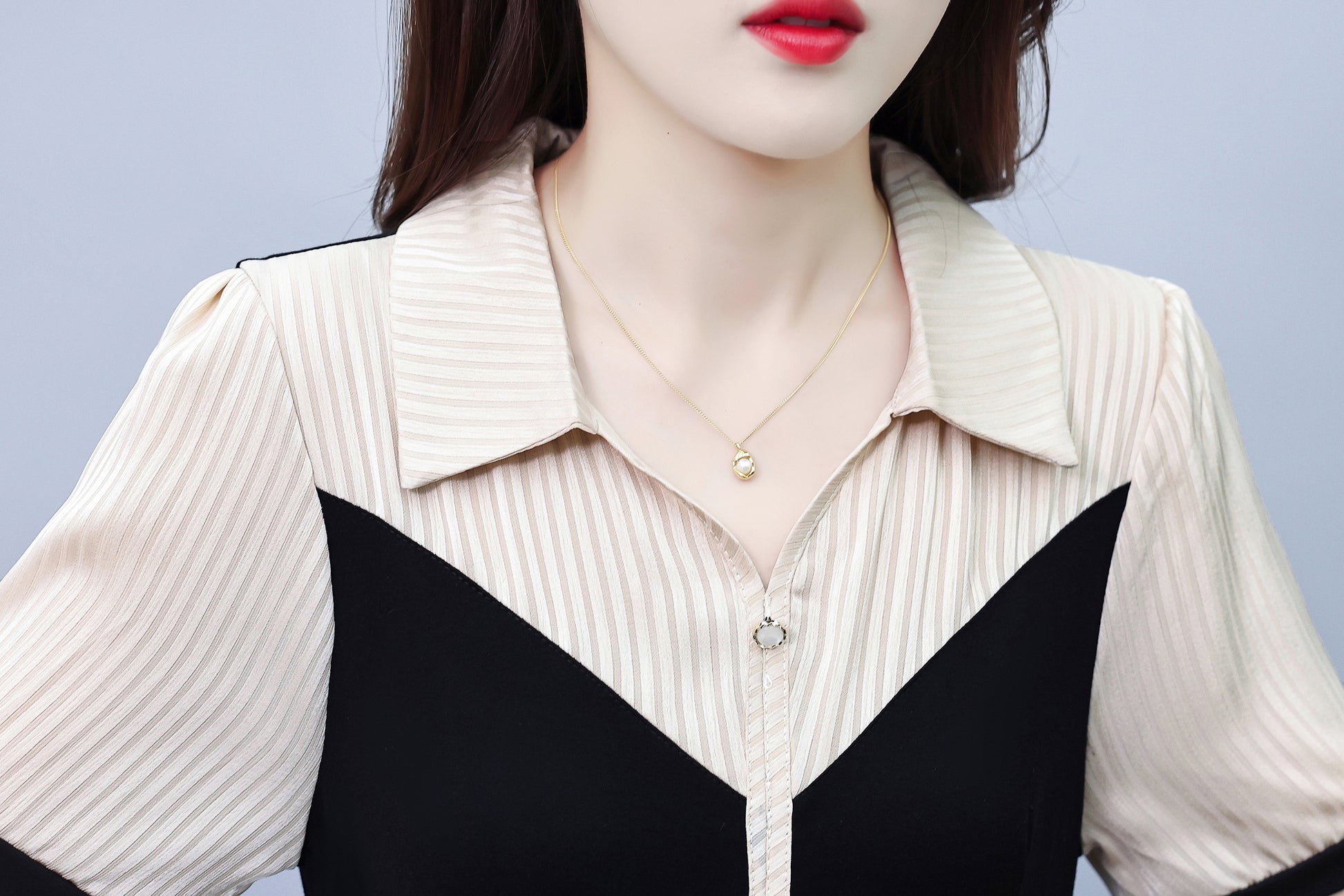 Women's Lapel V-Neck Pocket Short Sleeve Midi Dress - LAI MENG FIVE CATS