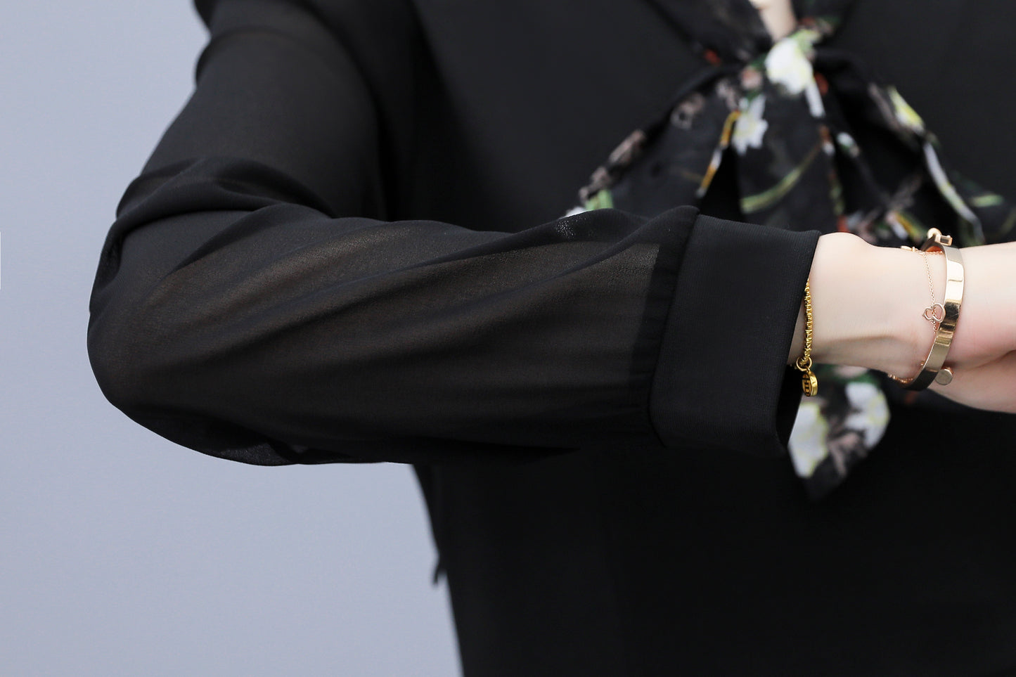 Women's V-Neck Long Sleeve Patchwork Black Dress