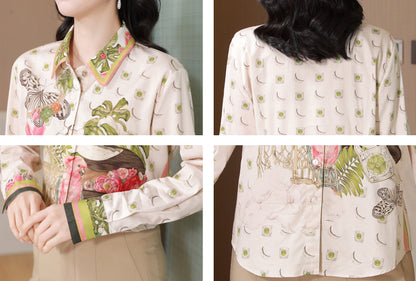 Women's Collared Floral Print Shirt Blouse Tops