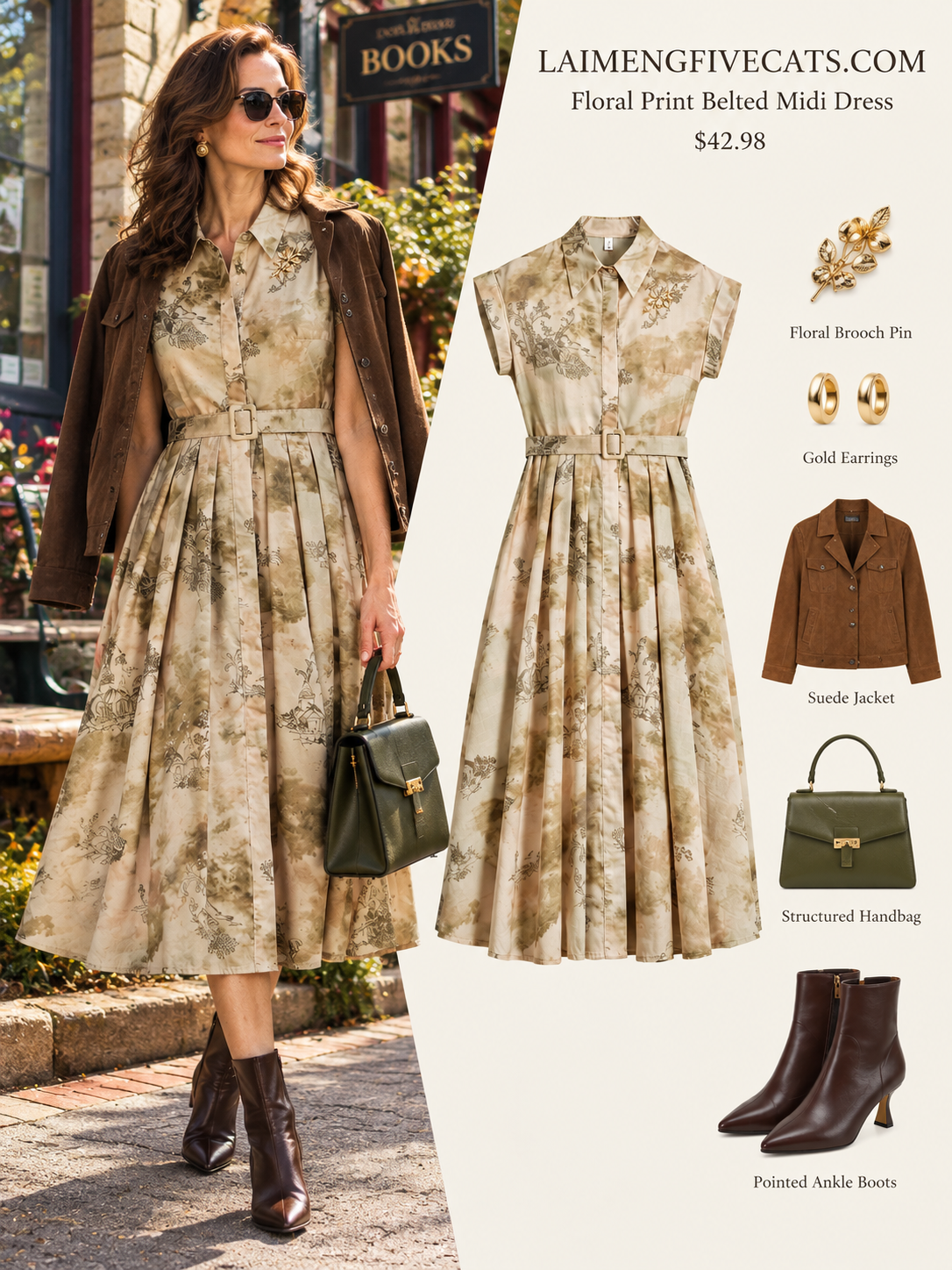 The Gallery Stroll Printed Belted Midi Dress