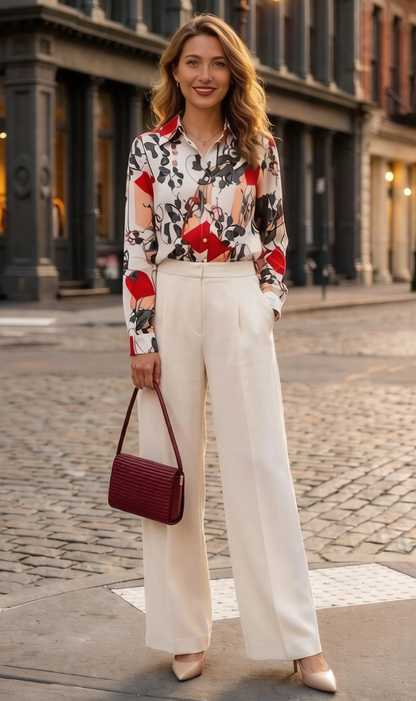 ESY-Women's Shirt Floral Print Long Sleeve Button Blouse - LAI MENG FIVE CATS