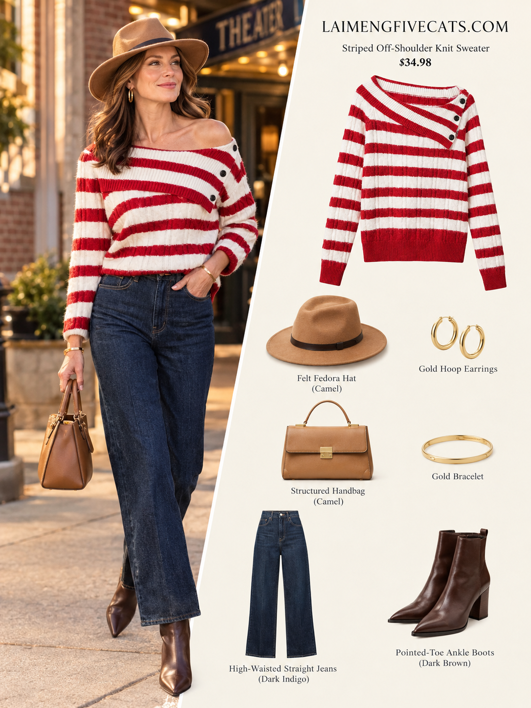 28684 Red & White Off-Shoulder Striped Knit Sweater