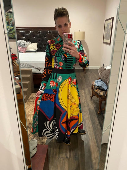 D25-Women's Floral Print Flowy Button Up Maxi Dress - LAI MENG FIVE CATS