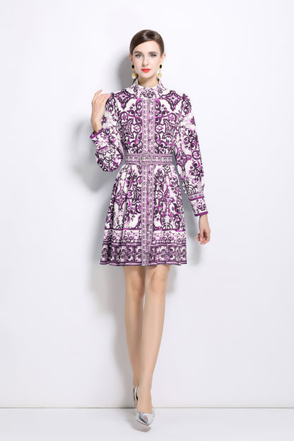 Women's Floral Print Long Sleeve Mini Dress