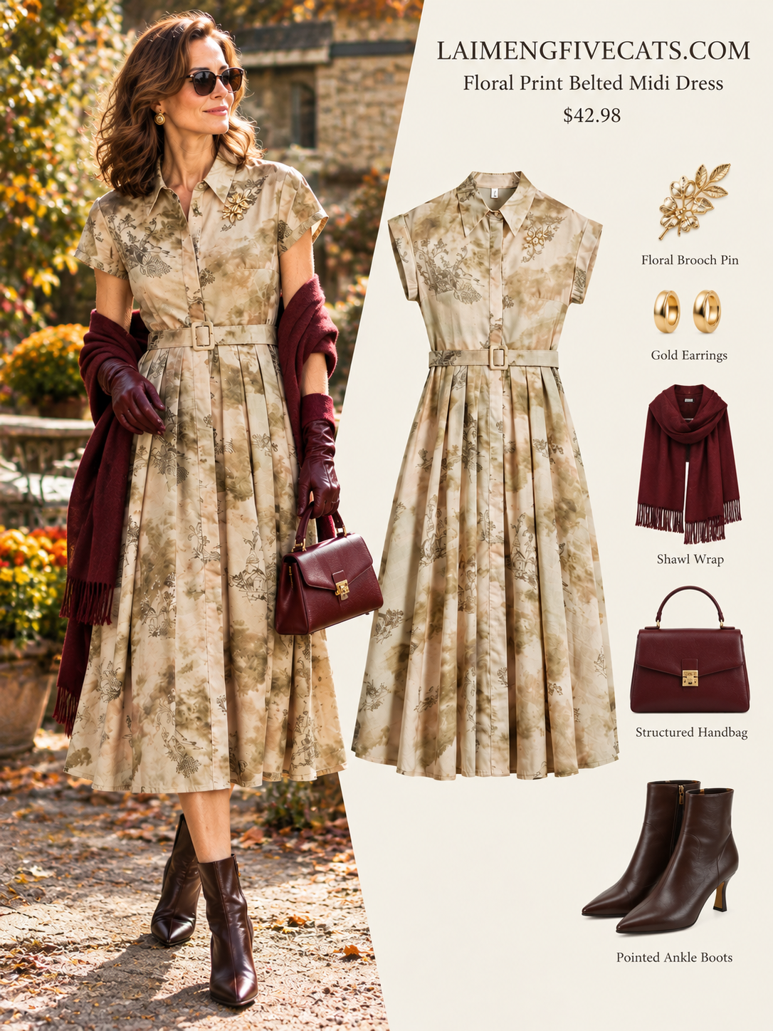 The Gallery Stroll Printed Belted Midi Dress