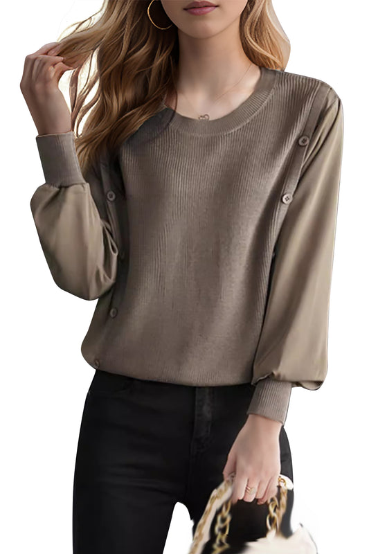 Women's Fall Casual Patchwork Shirt Pullover Loose Blouse Tops