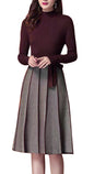 Women's Elegant Knit Long Sleeve Sweater Stripes Pullover Fall Midi Dress