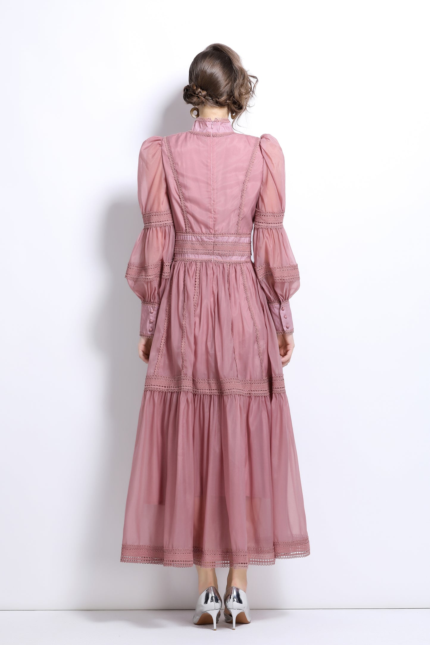 Princess Puff Sleeves Layered Hem Maxi Dress