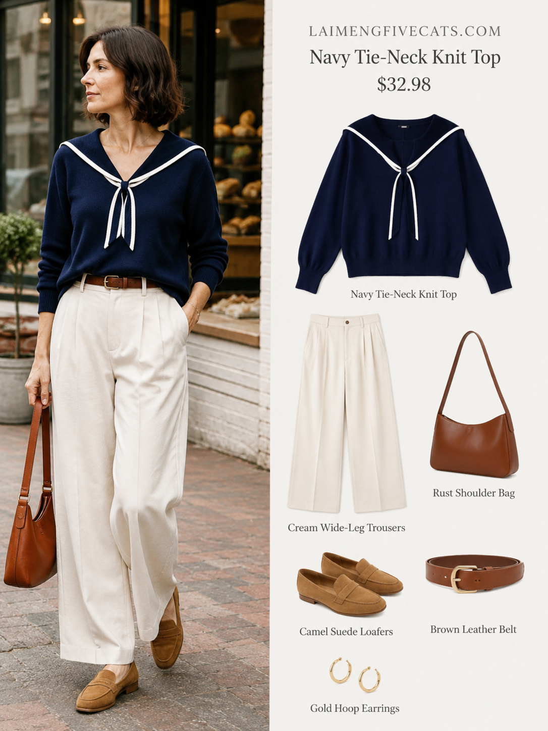 Sailor Collar Knit Top with Tie Front | Soft Early Fall Sweater
