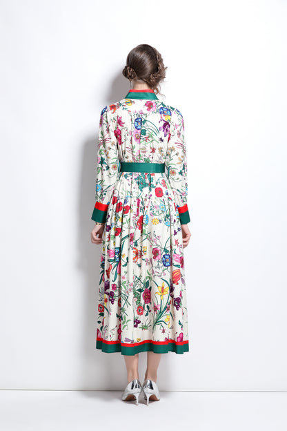 BK-Floral Print Button Up Casual Maxi Dress