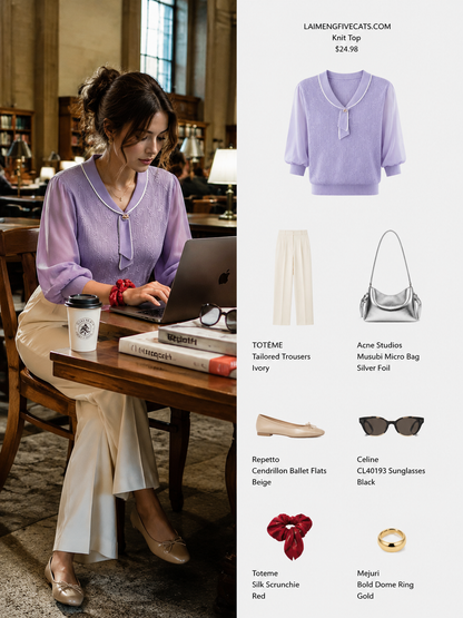 Tie-Neck Lightweight Knit Polo Top
