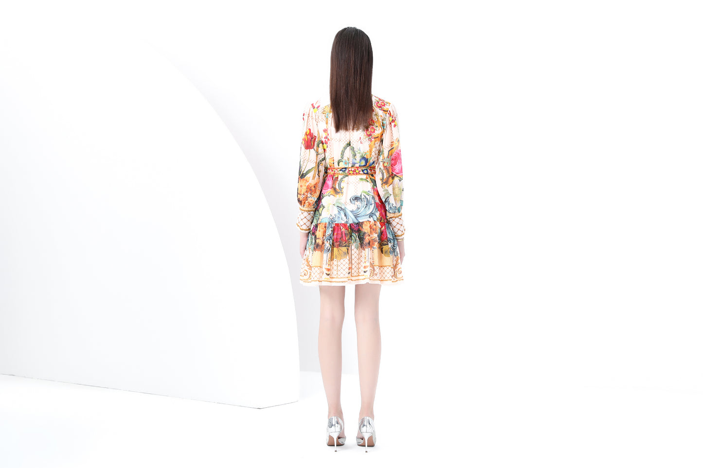 Women's Floral Print Lantern Sleeve Ruffle Mini Dress