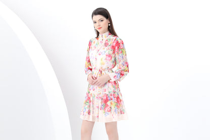 Women's Floral Print Lantern Sleeve Ruffle Mini Dress