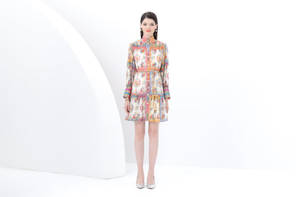 Women's Chiffon Floral Print Lantern Sleeve Mini Dress