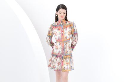 Women's Chiffon Floral Print Lantern Sleeve Mini Dress