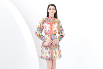 Women's Chiffon Floral Print Lantern Sleeve Mini Dress