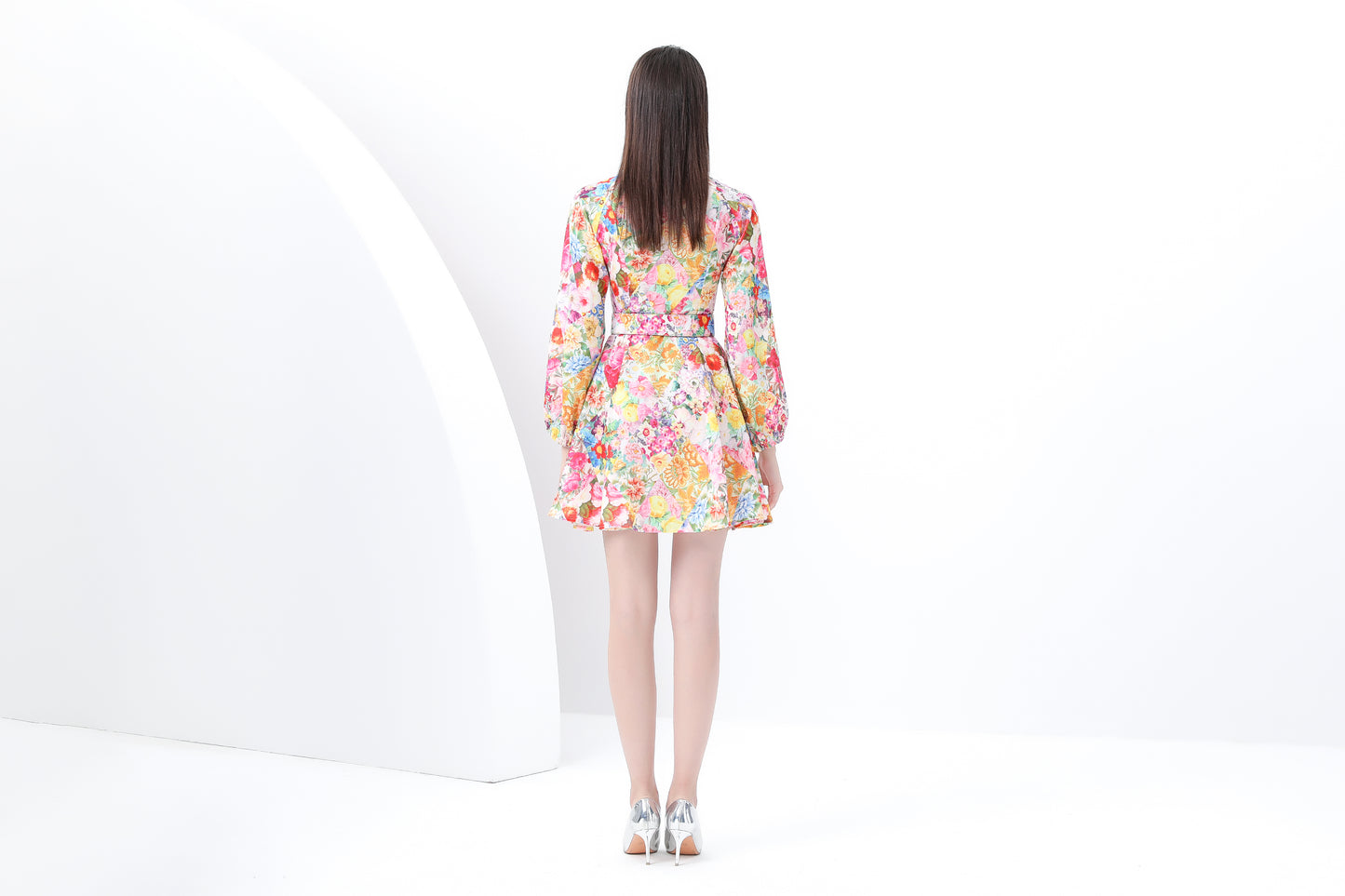 Women's Lantern Sleeve Floral Print Mini Dress