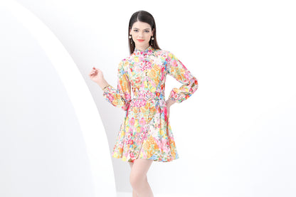 Women's Lantern Sleeve Floral Print Mini Dress