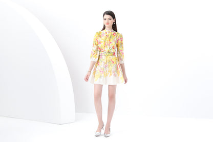 Women's Floral Print Lantern Sleeve Ruffle Mini Dress