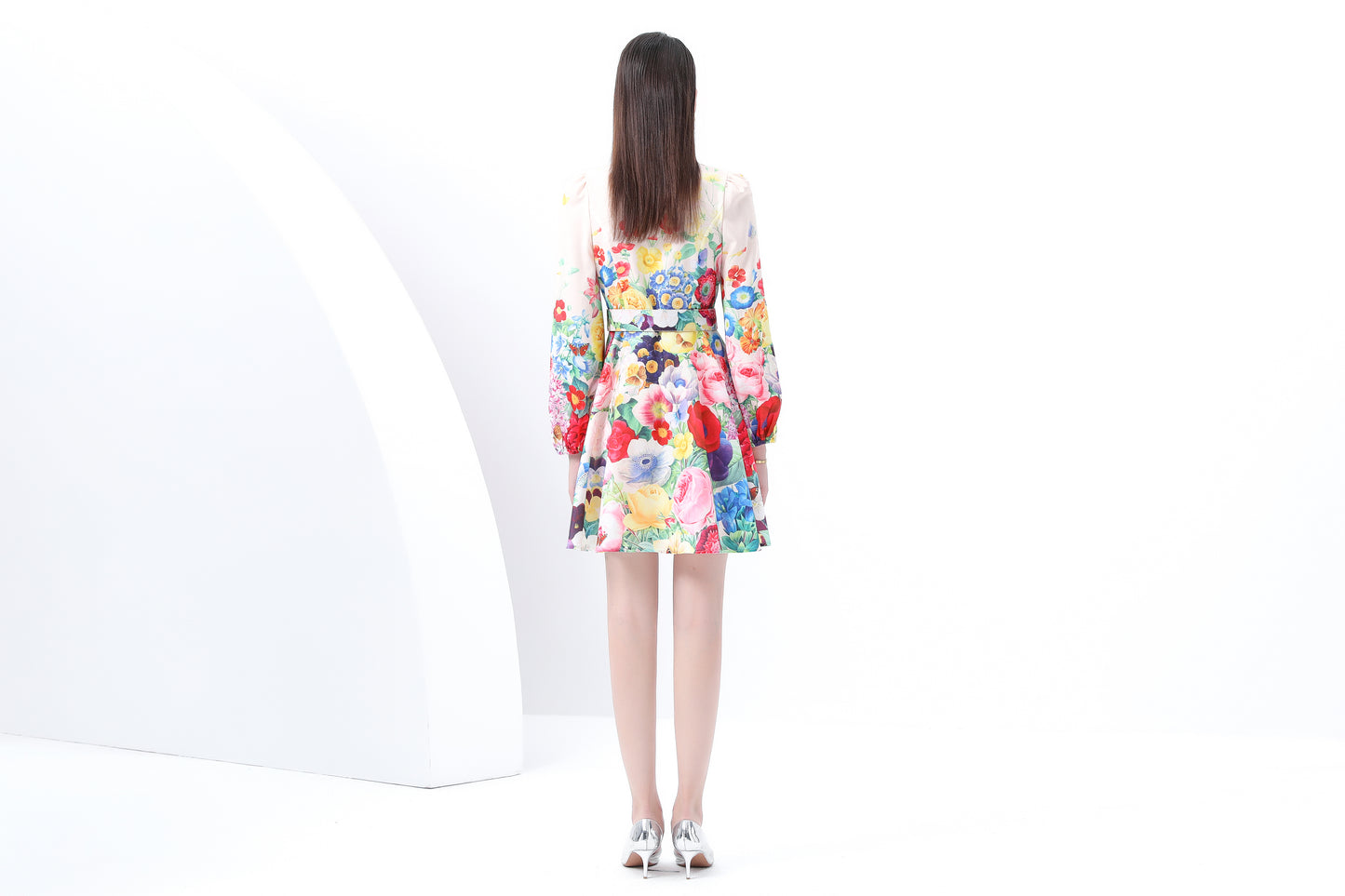 Women's Lantern Sleeve Floral Print Mini Dress