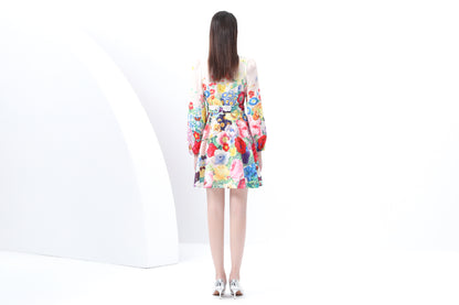 Women's Lantern Sleeve Floral Print Mini Dress