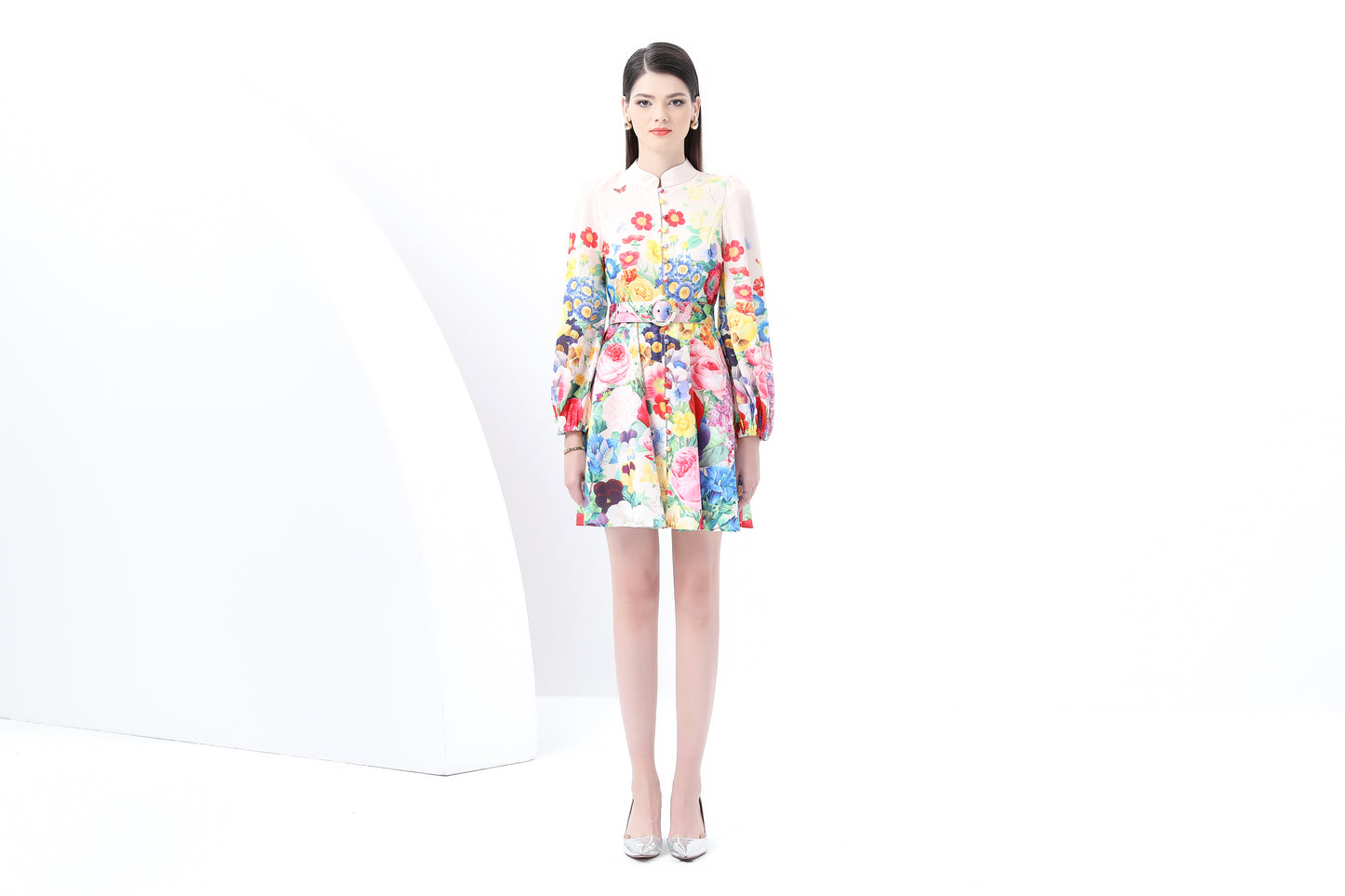 Women's Lantern Sleeve Floral Print Mini Dress