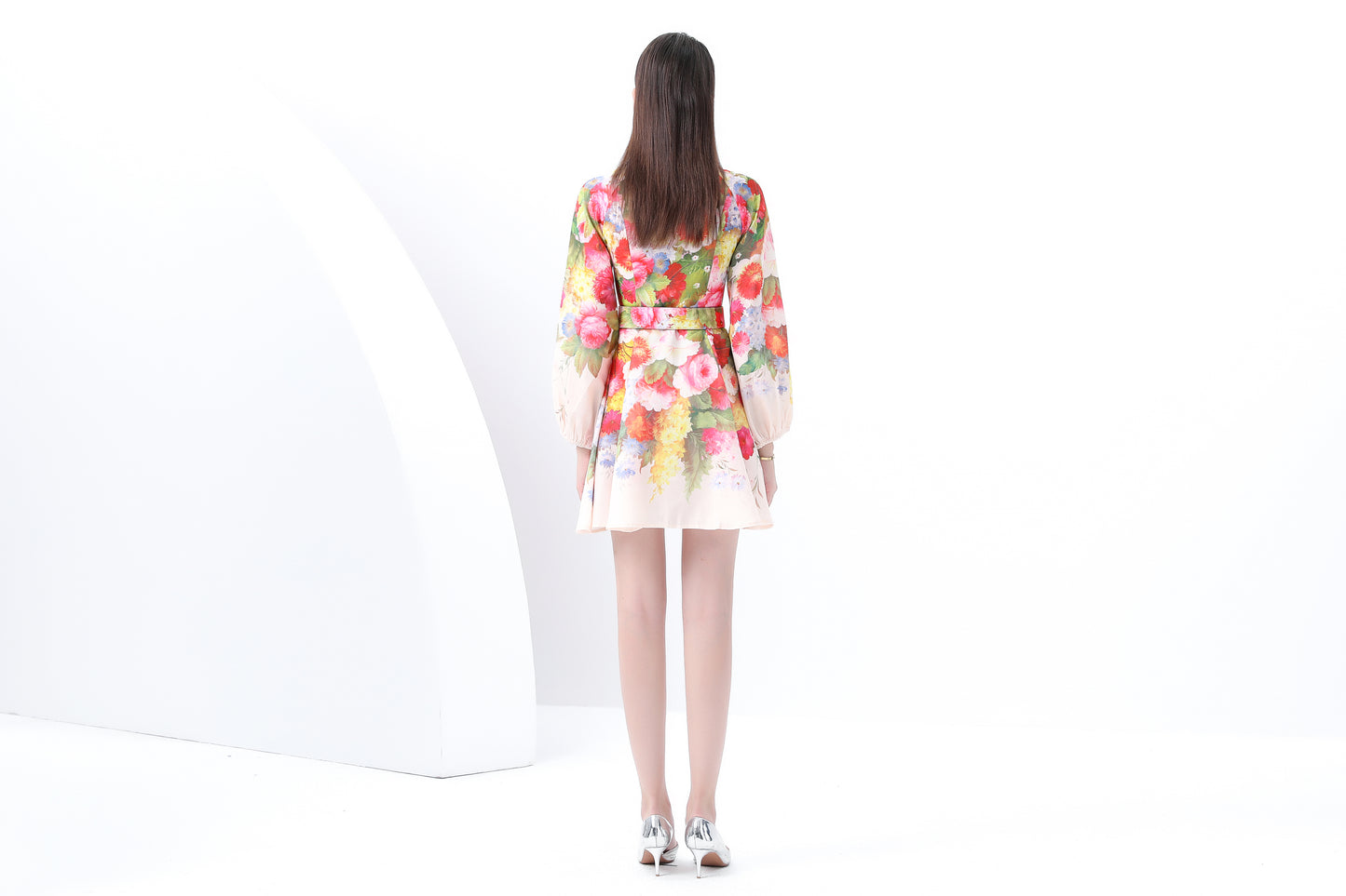 Women's Lantern Sleeve Floral Print Mini Dress