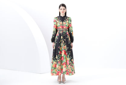 Women's Floral Print Puff Sleeve Split Maxi Dress