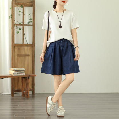 Women's Loose Jeans Elastic Waist Short Pants