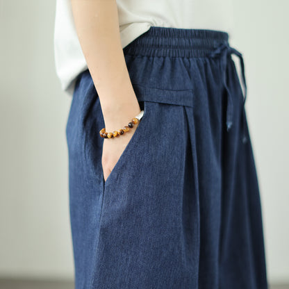 Women's Loose Jeans Elastic Waist Short Pants