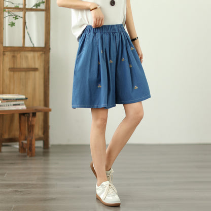 Women's Loose Jeans Elastic Waist Short Pants