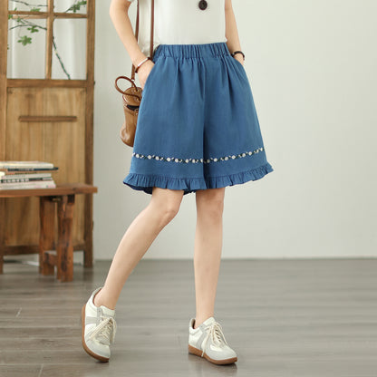 Women's Loose Jeans Elastic Waist Short Pants