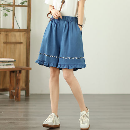 Women's Loose Jeans Elastic Waist Short Pants