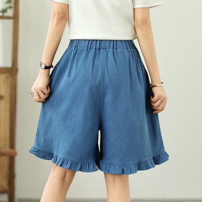Women's Loose Jeans Elastic Waist Short Pants
