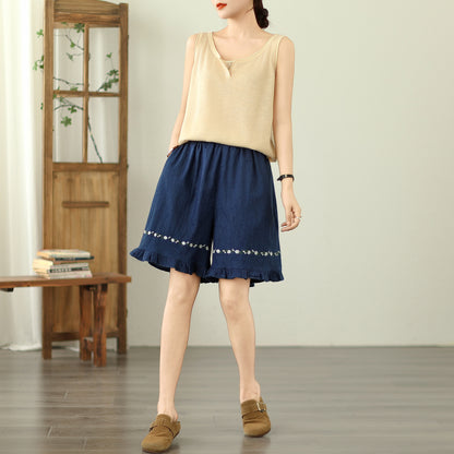 Women's Loose Jeans Elastic Waist Short Pants