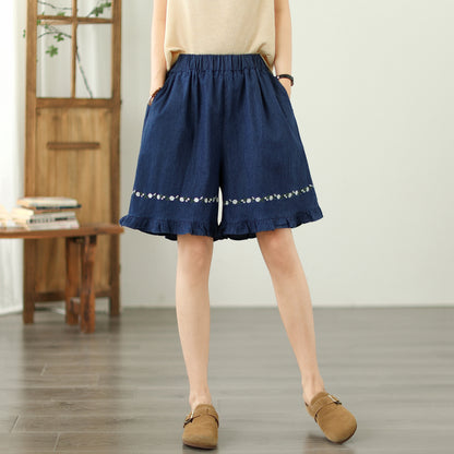 Women's Loose Jeans Elastic Waist Short Pants