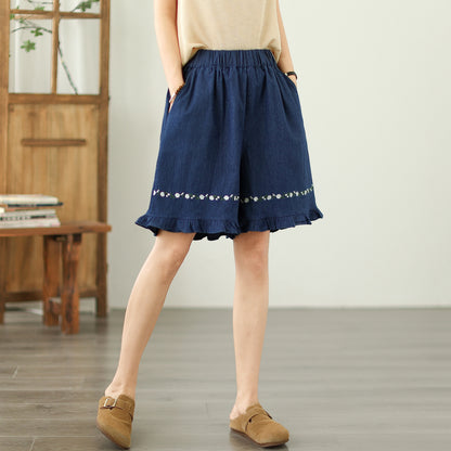 Women's Loose Jeans Elastic Waist Short Pants