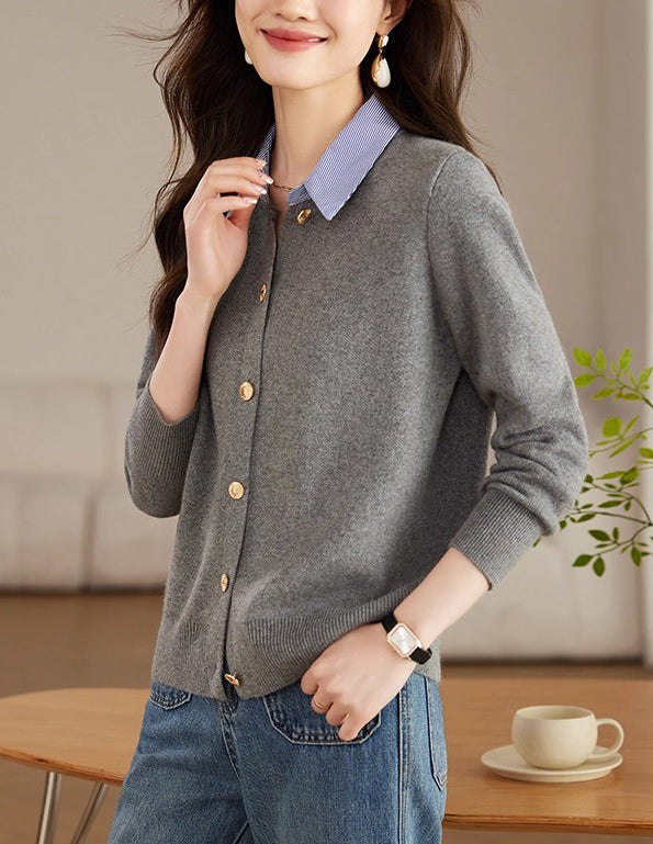 Women's Long Sleeve Sweater Knit Cardigan Tops - LAI MENG FIVE CATS