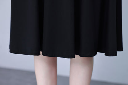 Women's V-Neck with Pockets Long Sleeve Black Dress