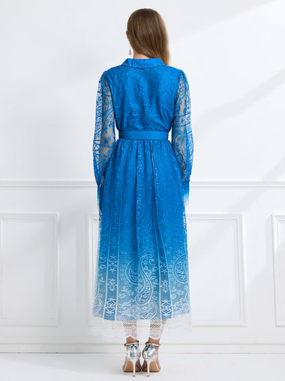 Women's V-Neck Button Lace Maxi Dress - LAI MENG FIVE CATS