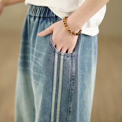 Women's Jeans Elastic Waist Wide Leg Denim Pants