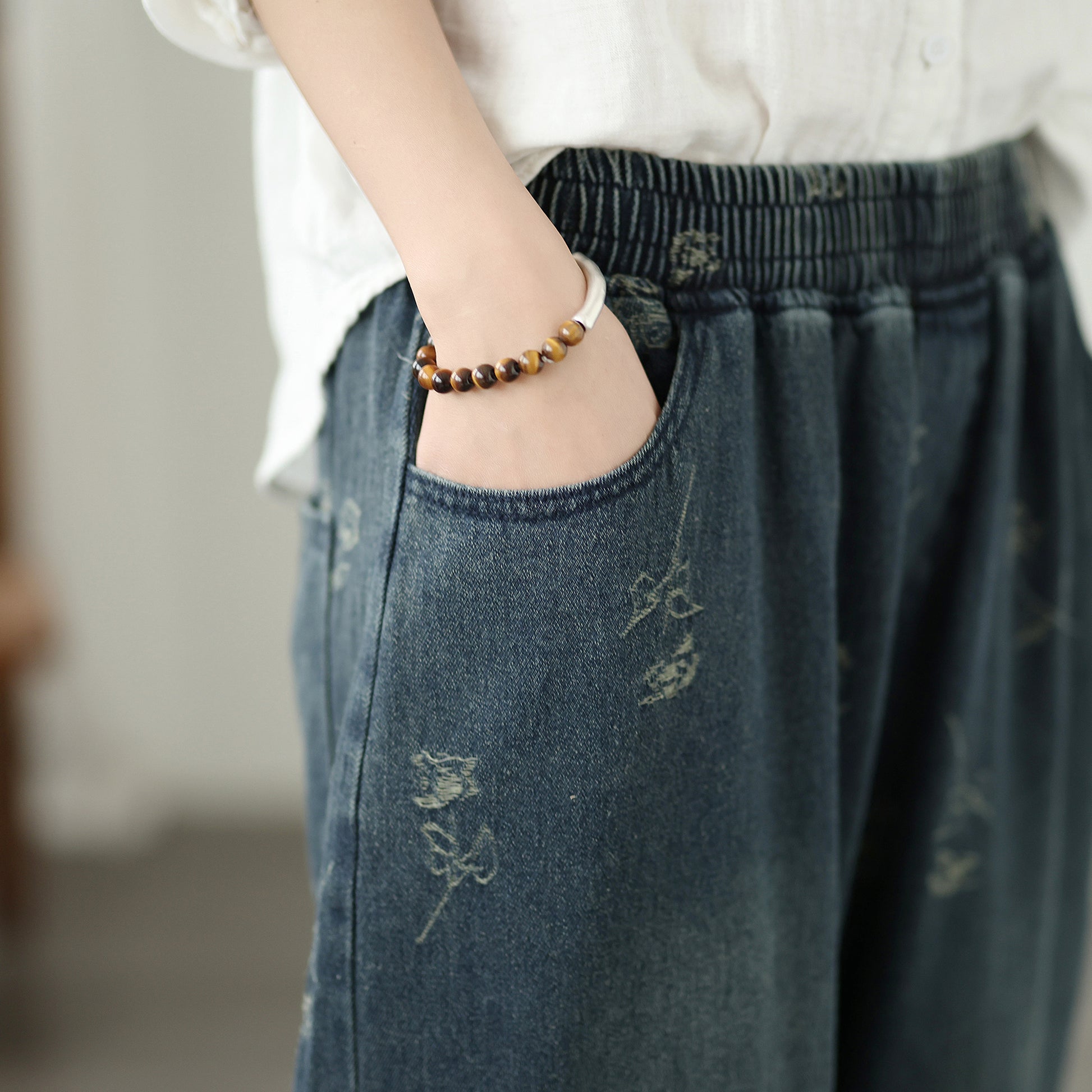 26-Women's Harem Baggy Jeans Drawstring Barrel Denim - LAI MENG FIVE CATS