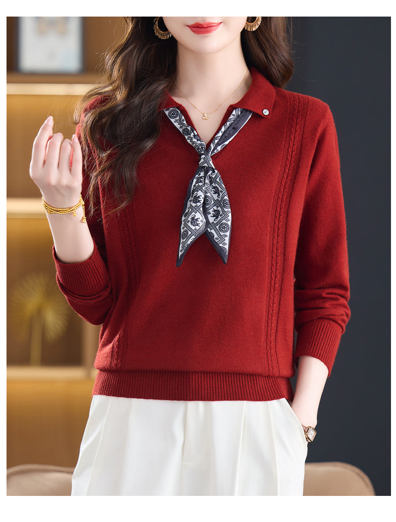 Women's Sweater Lapel Polo V Neck Knit Outfits