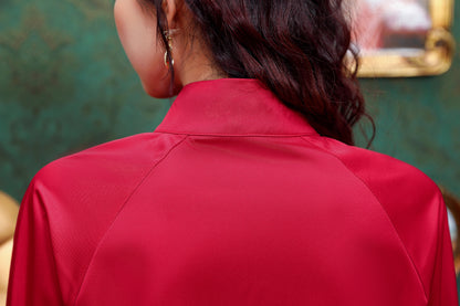 Women's Silk Satin Jacquard Long Sleeve Blouses