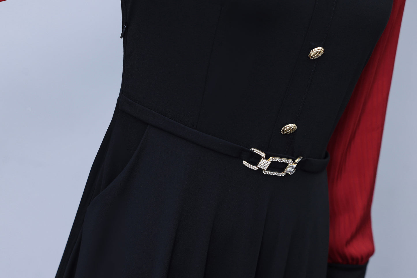 Women's V-Neck with Pockets Long Sleeve Black Dress