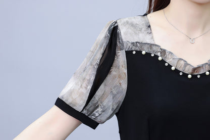 Women's Short Sleeve Pocket A-line Stretch Midi Dress